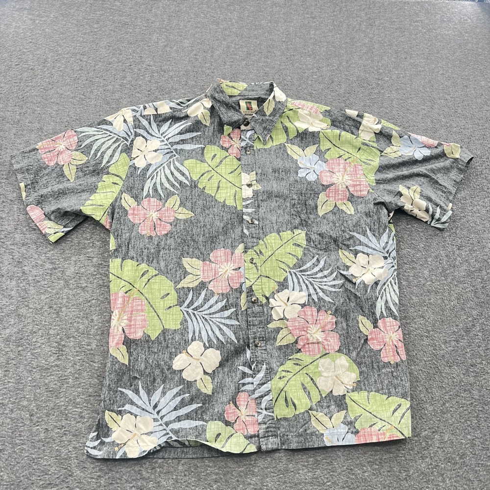 Tori Richard Palm Print Button Up Mens XL Hawaiian Made in USA Floral Cotton EUC